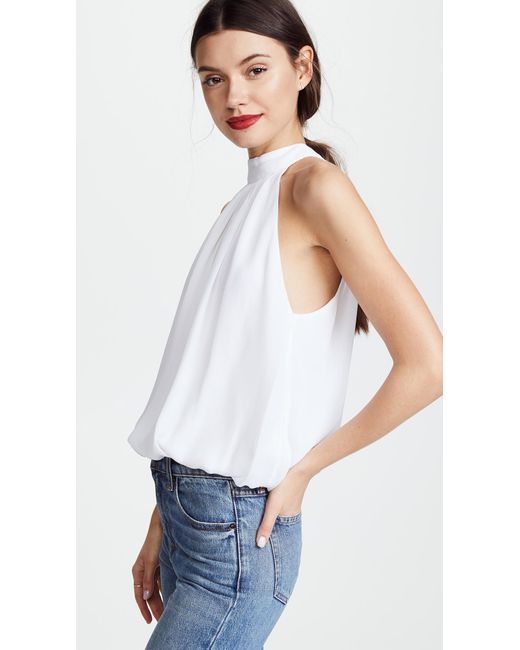 Alice + Olivia White Maris Gathered Halter Top
