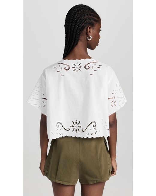 Sea White Liat Embroidery Short Sleeve Top