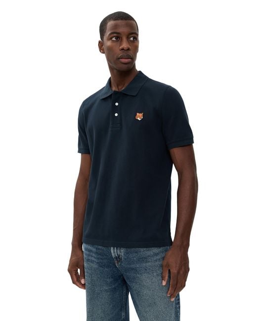 Maison Kitsuné Men's Blue Fox Head Patch Regular Polo