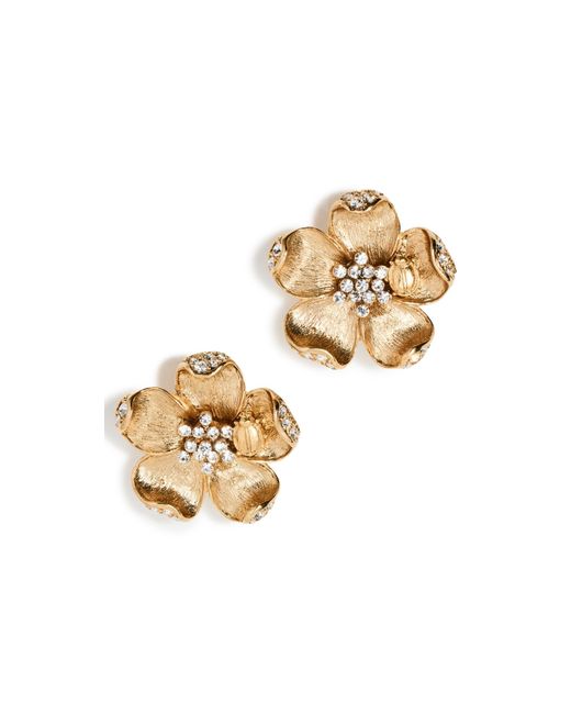 Oscar de la Renta White Ladybug Flower Earrings