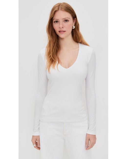 James Perse White Stretch Rib Double Front Deep V Tee