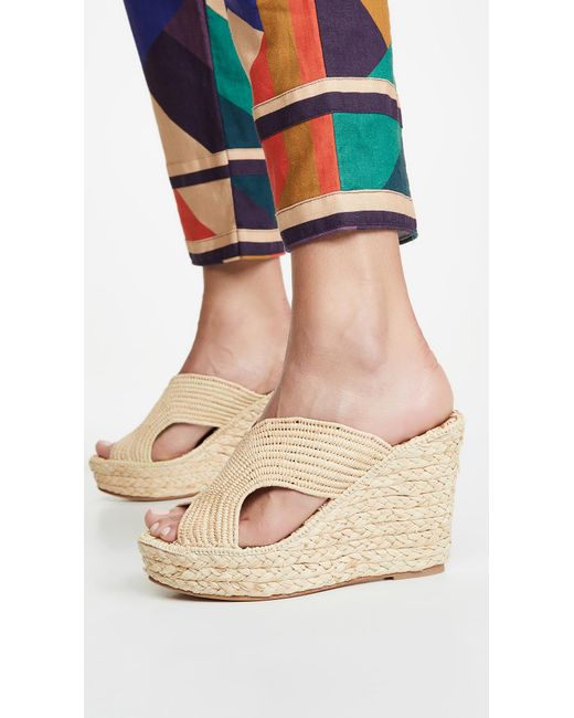 Carrie Forbes Leather Lina Wedge Mules in Natural - Lyst