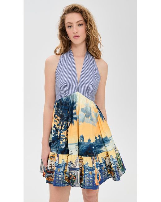 CAMILLA Ruffle Hem Halter Mini Dress in Blue