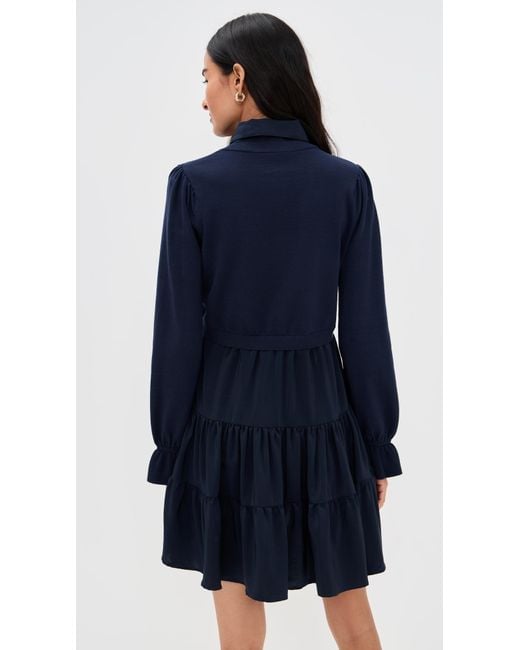 Cinq À Sept Blue Knit Combo Luciana Dress