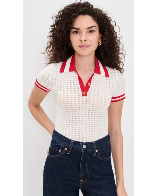 Alice + Olivia White Martha Pointelle Polo