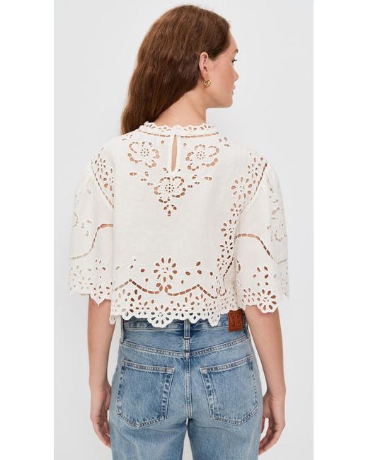 Sea White Lula Embroidery Short Sleeve Top