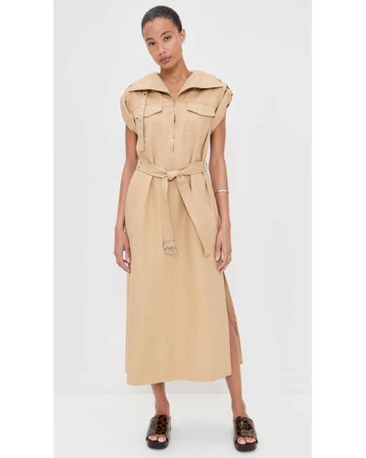 Ganni Natural Classic Summer Suiting Cowl Neck Long Dress