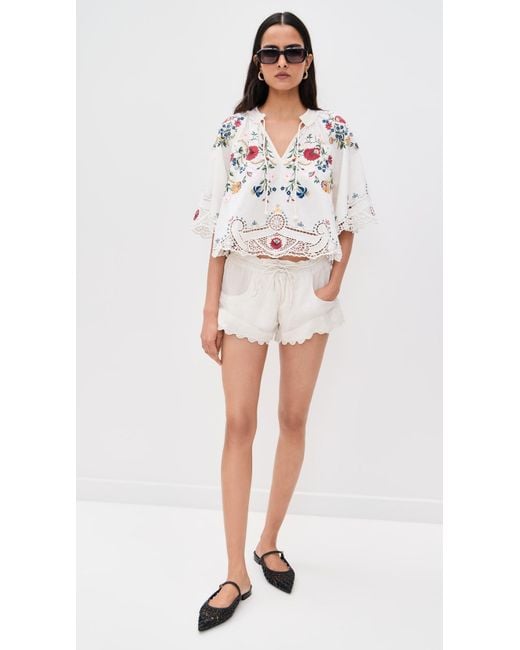 Sea White Celia Embroidery Short Sleeve Top