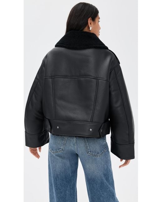 UGG Finnian Luxefluff Faux Leather Moto Jacket in Black | Lyst