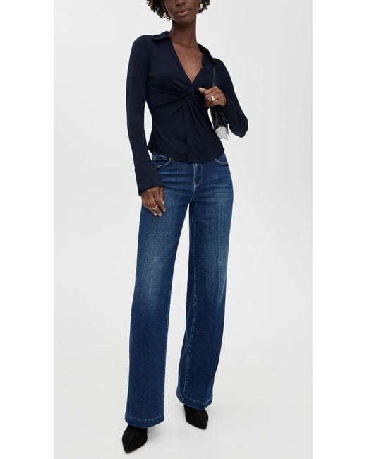 L'Agence Blue Scottie High Rise Wide Leg Jeans
