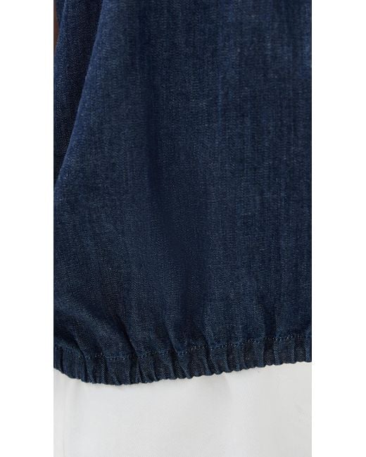 Tibi Blue Summer Denim Shirred Neck Circular Top