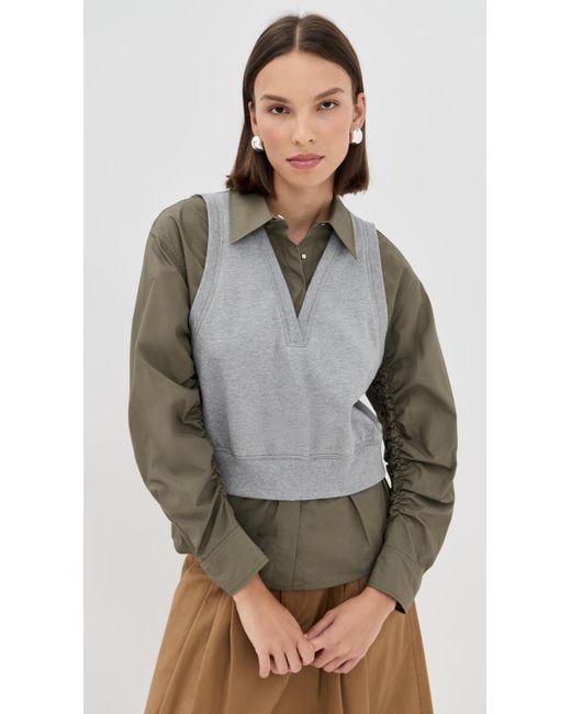 3.1 Phillip Lim Gray Ruched Shirt With Combo Vest Melange