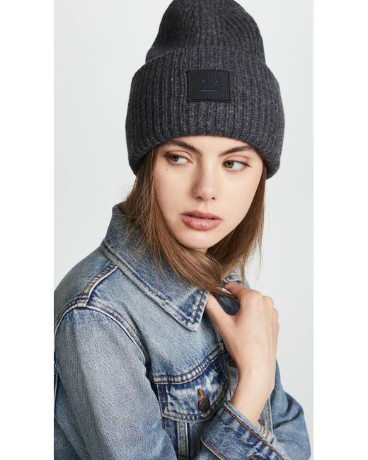 Acne Gray Face-patch Beanie charcoal Grey Melange