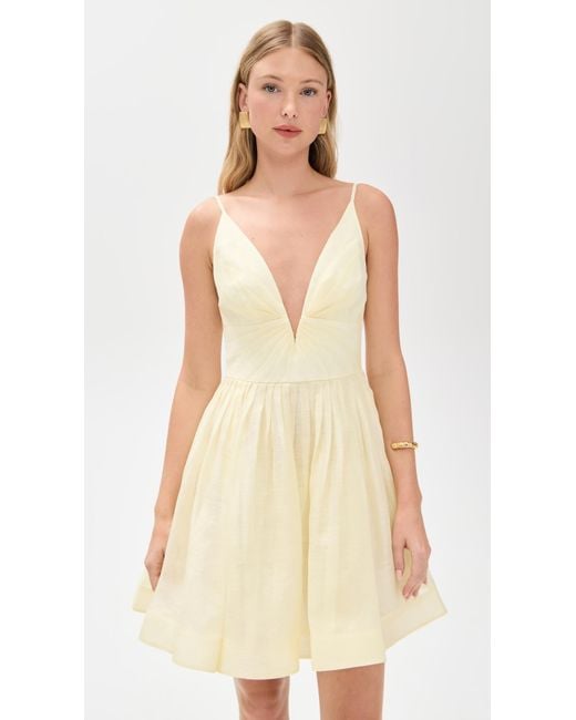 Zimmermann Illuminate V Neck Mini Dress in Natural | Lyst
