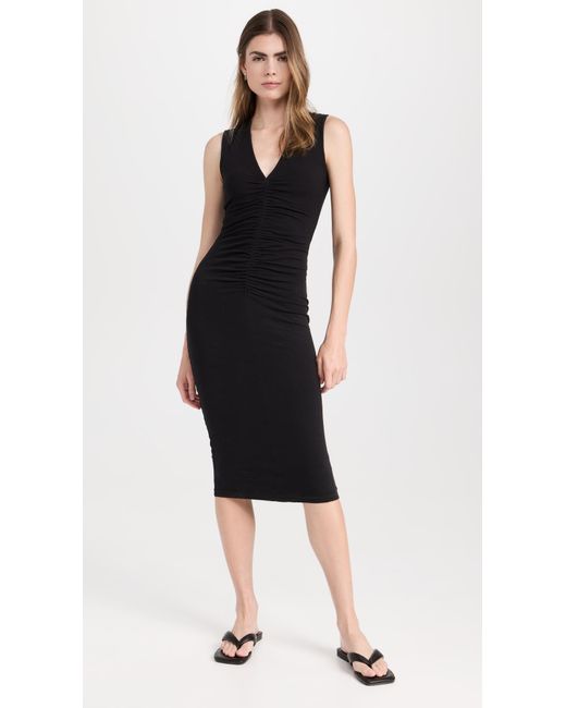 James Perse Black Recycled Jersey Front Ruched Dress