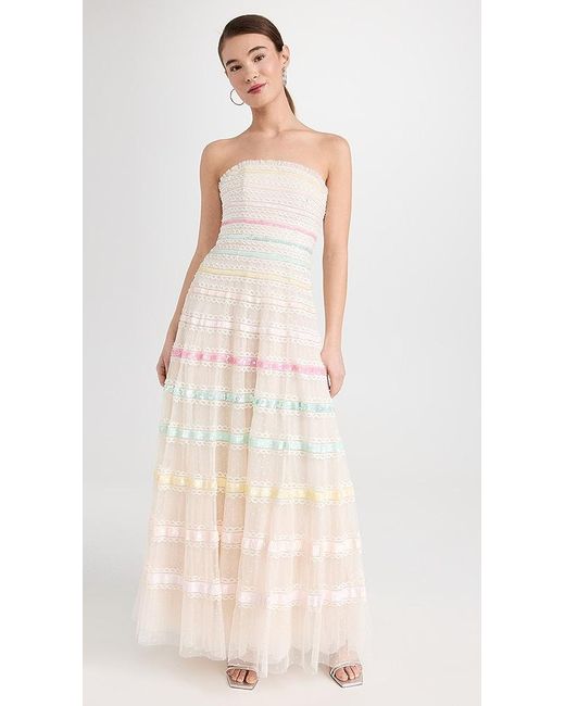 Needle & Thread Natural Rainbow Strapless Gown