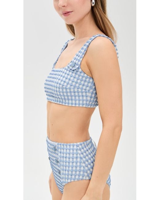 Jonathan Simkhai Blue Ainsley Button Front Tank Bikini Top