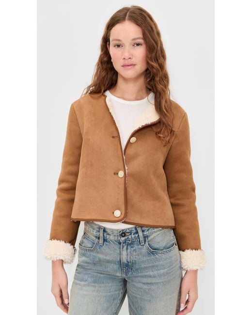 Alice + Olivia Blue Alma Faux Suede Teddy Jacket