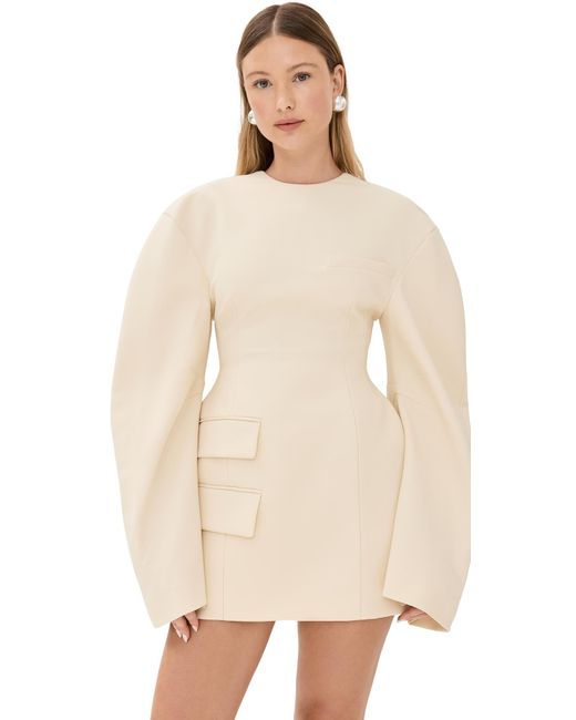 A.W.A.K.E. MODE Natural A. W.A. K.E. Mode Rounded Sleeve Tailored Mini Dress