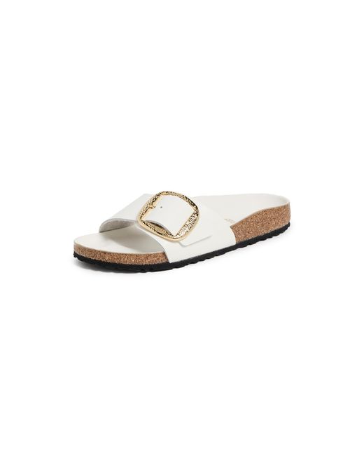 Birkenstock White Madrid Big Buckle Hammered Sandals