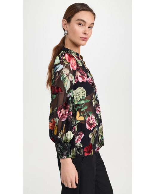Alice + Olivia Black Shiela Floral Blouse