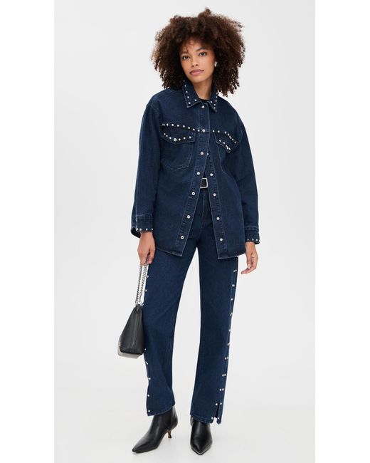 Moon River Blue Button Up Stud Detail Denim Jacket