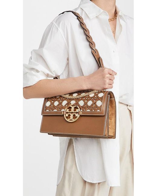 Tory Burch Miller Basket-weave Shoulder Bag in Brown | Lyst