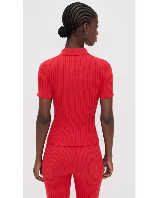 Le Bos Red Ribbed Button Up