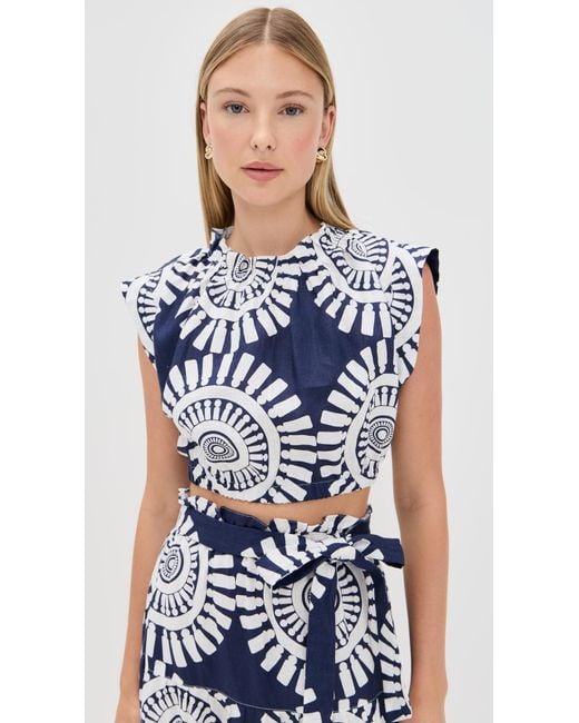 Lemlem Blue Muna Ruched Crop Top