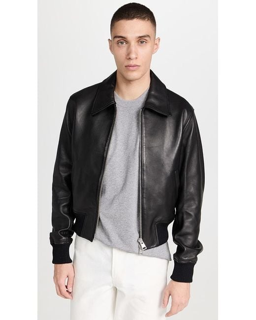 AMI Black Zipped Leather Jacket for men