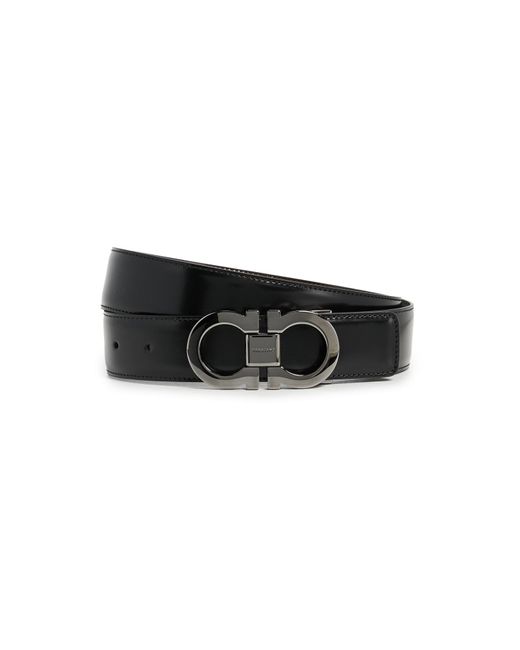 Ferragamo Black Gancini Buckle Reversible Belt for men