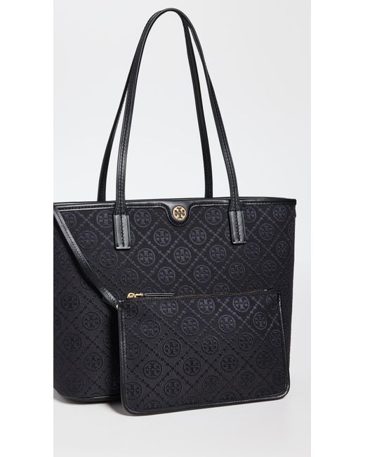 Tory Burch Black T Monogram Small Zip Tote