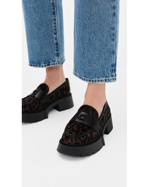 COACH Black Leah Platform Leopard Print Loafer