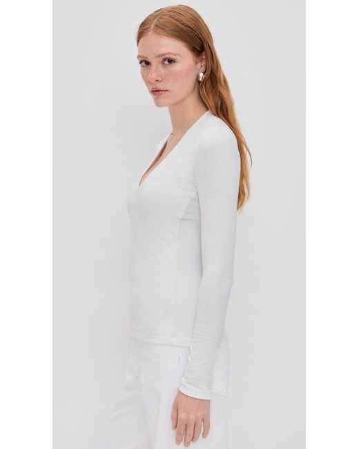 James Perse White Stretch Rib Double Front Deep V Tee