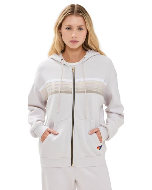 Aviator Nation White 5 Stripe Zip Hoodie Relaxed