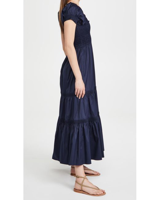 Tory Burch Smocked Midi Dress in Blue | Lyst