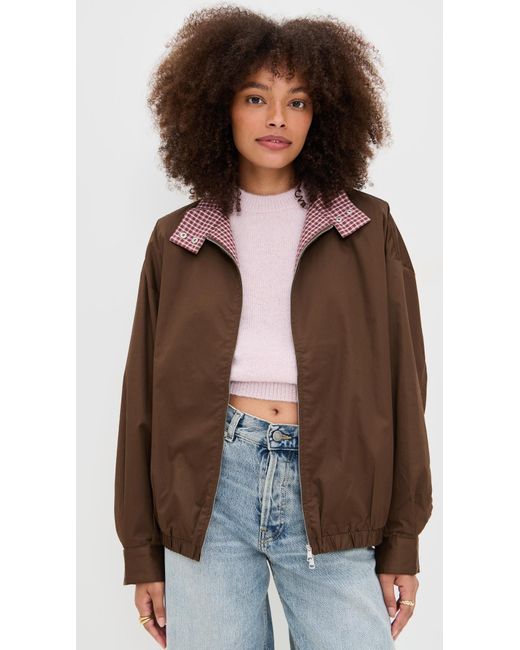 Pixie Market Brown Plaid Contrast Bomber Jacket