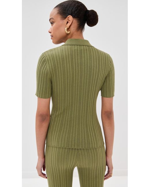 Le Bos Green Ribbed Button Up