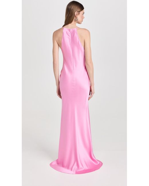 LAPOINTE Pink Doubleface Satin Halter Cowl Neck Gown