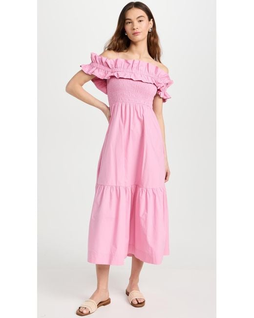 Ganni Pink Cotton Poplin Long Smock Dress