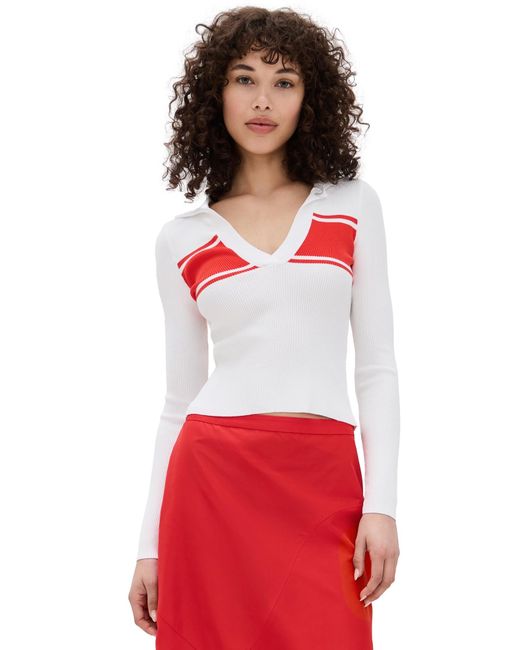MSGM Red Long Sleeve Collar Pullover Polo With Stripe