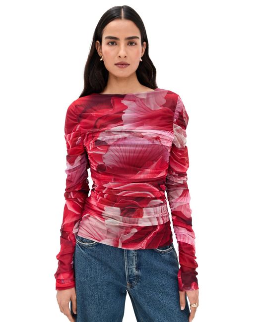 Aje. Red Flora Mesh Top