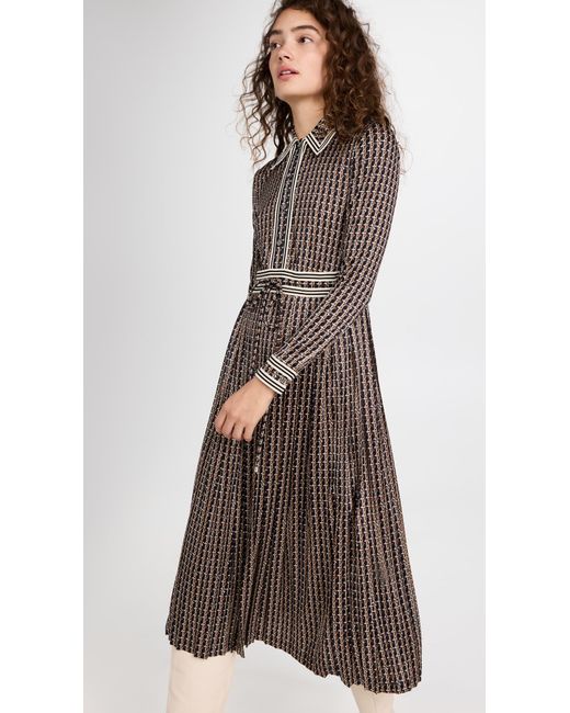 Tory Burch Synthetic Basketweave Knit Shirt Dress in Brown | Lyst