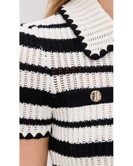 Self-Portrait Black Cream And Striped Crochet Top