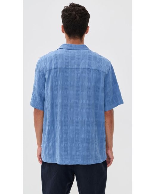 Wax London Blue Seersucker Waffle Didcot Shirt for men