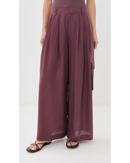 Tibi Purple Silk Voile Cargo Triple Pleat Pants