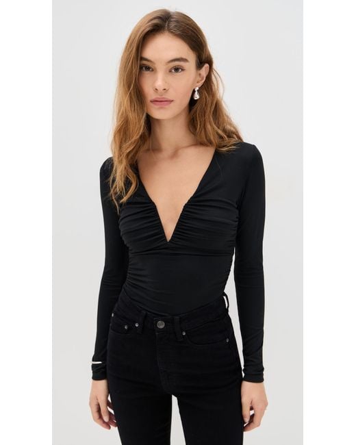 Susana Monaco Black V Neck Long Sleeve Top