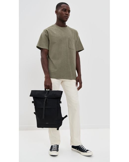 Sandqvist Black Icon Medium Rolltop Backpack for men