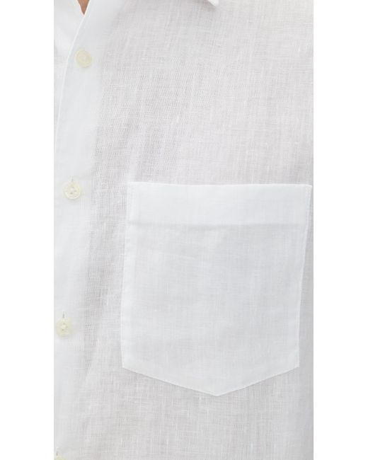 Theory White Irving Relaxed Linen Short Sleeve Shirt for men