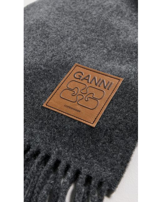 Ganni Gray Double Face Wool Solid Scarf